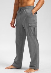 Men’s Cotton Sweatpants Cargo Pockets Open Bottom Yoga Lounge Athletic Workout