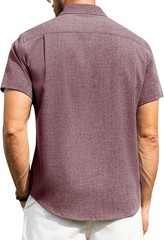 Men’s Linen Shirt Short Sleeve Button Down Wrinkle Free Casual Summer Beach Top
