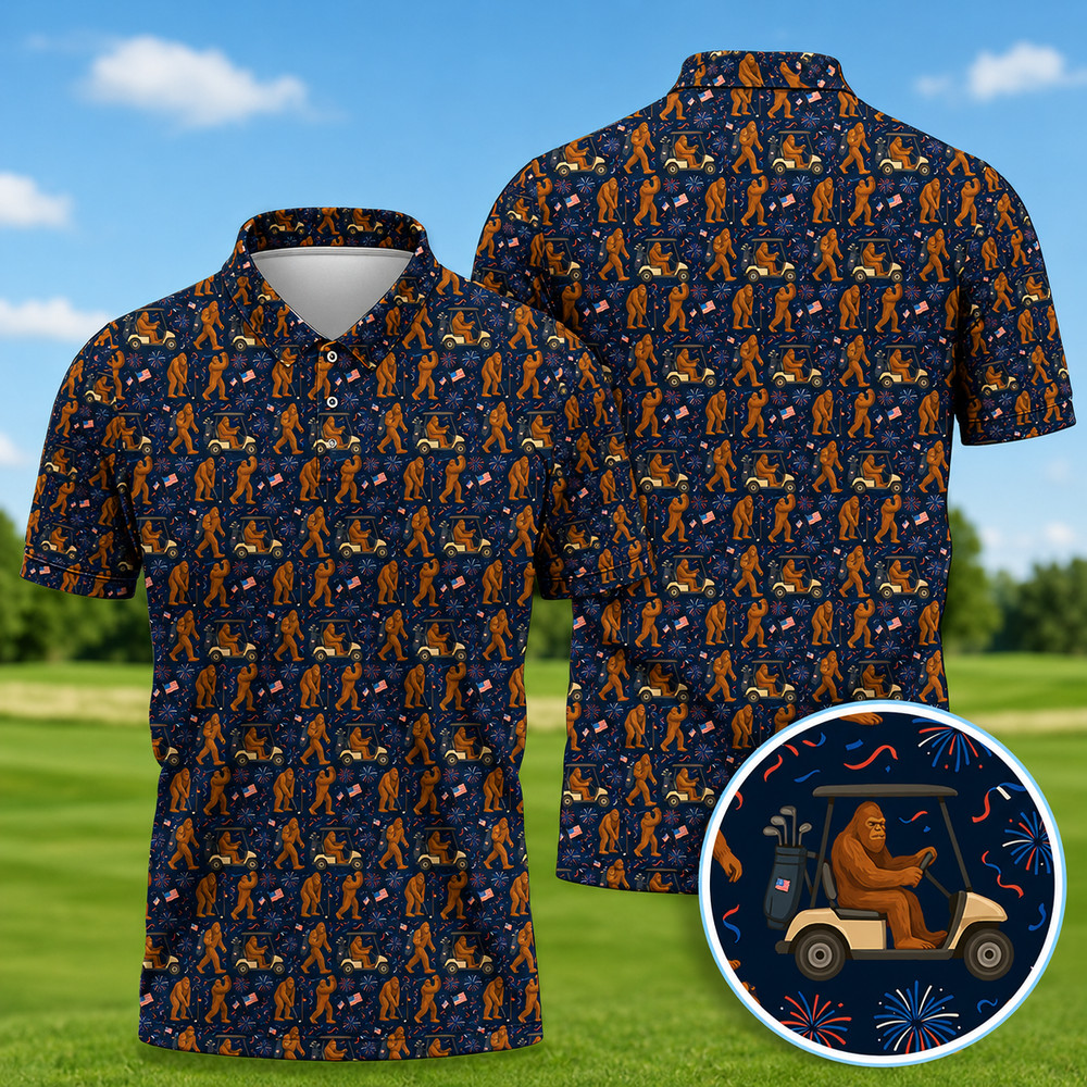 Crazy Patriotic 250 Bigfoot Golf Polo Shirt USA Anniversary (S-5XL)