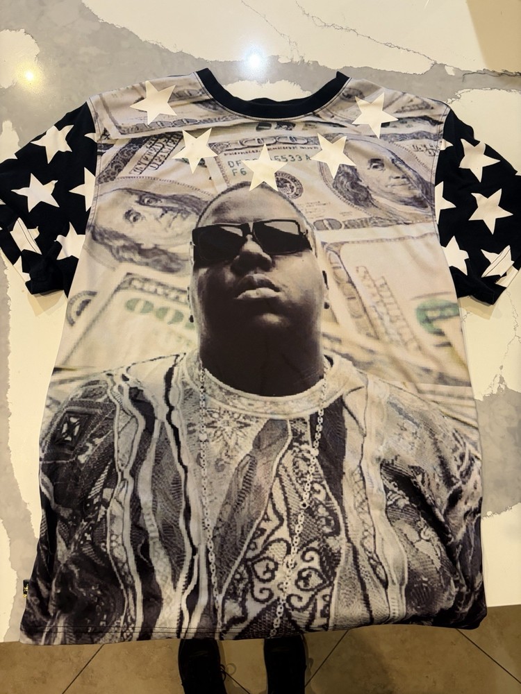 Vtg Notorious B.I.G. T Shirt Biggie All Over Print Rap Hip Hop AOP Mens X-large