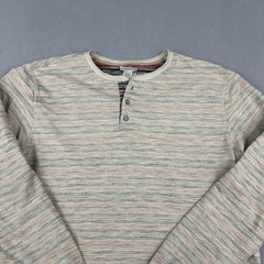 Carbon2Cobalt Shirt Men 2XL Beige Striped Henley Long Sleeve Knit Pullover XXL