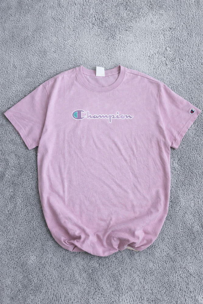 Champion T-shirt L Pink Antique T-shirt Big Logo Spellout Embroidered Shirt