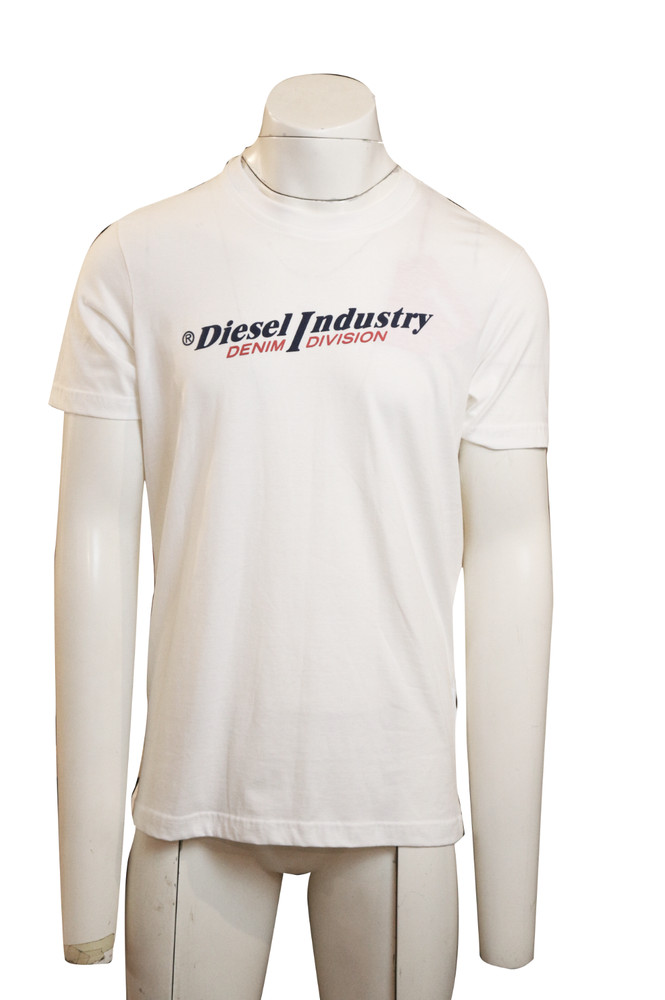 Diesel Industry Denim Division Mens White Cotton Logo T-Shirt Size L New