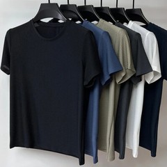 Bamboo Mesh Ice Silk Summer Slim Fit T-Shirt Men’s Short Sleeved Round Neck