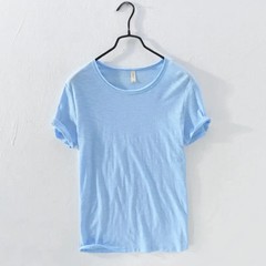 Retro Raw Edge T-Shirt for Men, 100% Cotton, Lightweight,Breathable,Slim-fit