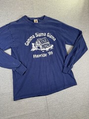 Vintage 90s Fraternity Hay Ride Shirt Men’s Large Blue Gamma Sigma Sigma 1999