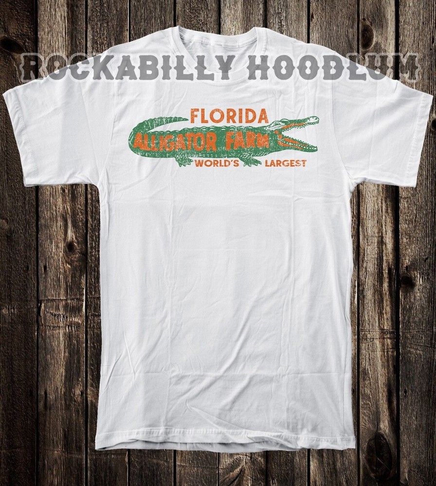 Retro Travel Tee T Shirt Vtg Tourist State Florida Gator Farm Alligator