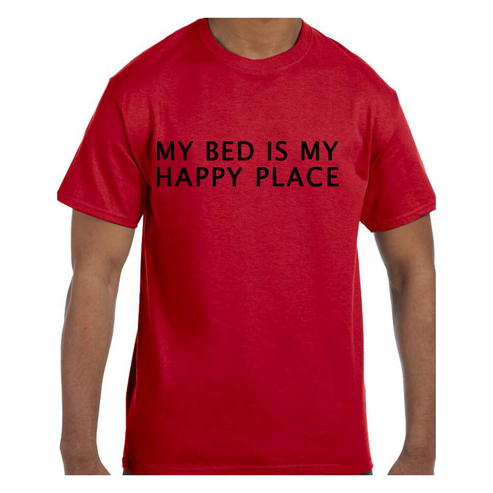 Funny Humor Tshirt My Bed Is My Happy Place Short or Long Sleeve