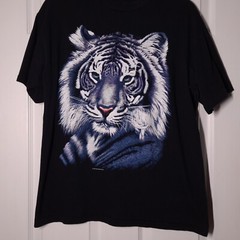 VINTAGE White Tiger Face USED Shirt (L, Single Stitch, Sunrise Sportswear)