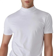 Men’s Slim Fit Half Turtleneck T-Shirt Summer Elastic Short Sleeve Casual Top Te