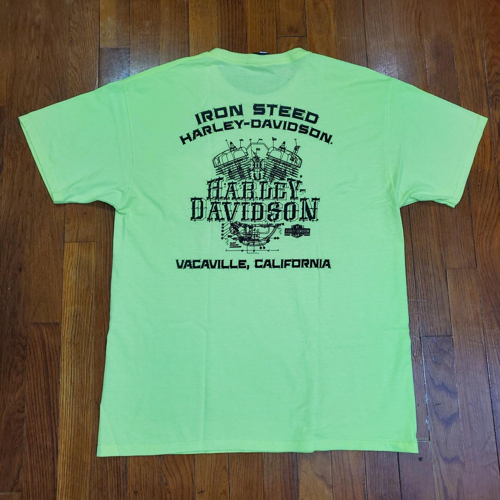 Harley-Davidson Shirt Mens Large Green Iron Steed Vacaville CA Graphic