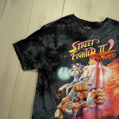 Street Fighter 2 Turbo Shirt Mens Medium Graphic Print Black Tie Dye Video Game