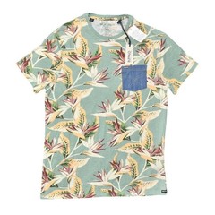 New Buffalo David Bitton Green T-Shirt Men’s Medium Cotton Floral Crew Neck