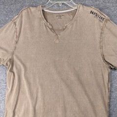 DKNY Jeans Split Neck T-Shirt XL beige/tan color with contrast stitch details