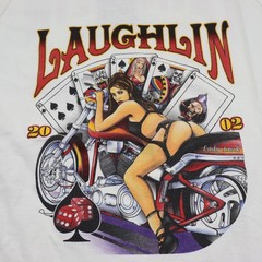 Vintage Laughlin Babe Pinup Sexy Tank Top Mens L White Biker Rally T Shirt Tee