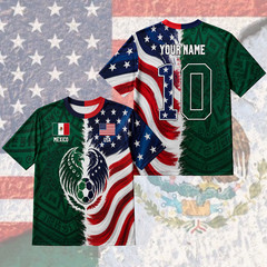 Personalized Mexico USA Soccer Jersey Name Number Aztec Mexican American (S-5XL)