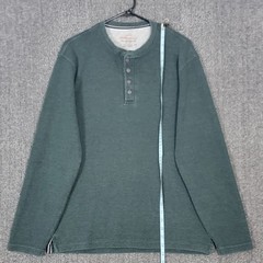 Weatherproof Vintage Henley Shirt Mens L Green Long Sleeve Thermal Waffle Knit