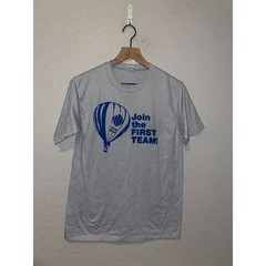 Vintage First Bank Shirt Join The 1st Team Gray 70s 80s USA Made Tee M Medium