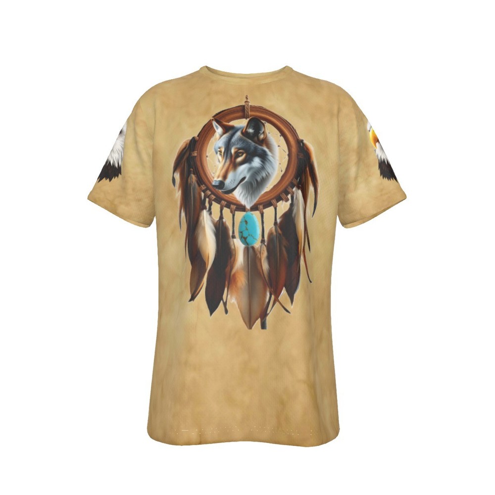 Native American Indian Wolf T-shirt/Dreamcatcher/Men/Women, Front & Back Image.