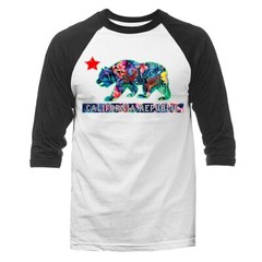 Golden State California Cali Life Cali Floral Bear Cali Style 3/4 Sleeve Raglan