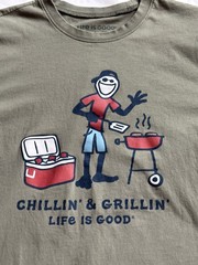 LIFE IS GOOD Men’s T Shirt Chillin’ & Grillin’ Short Sleeve Olive Green Large