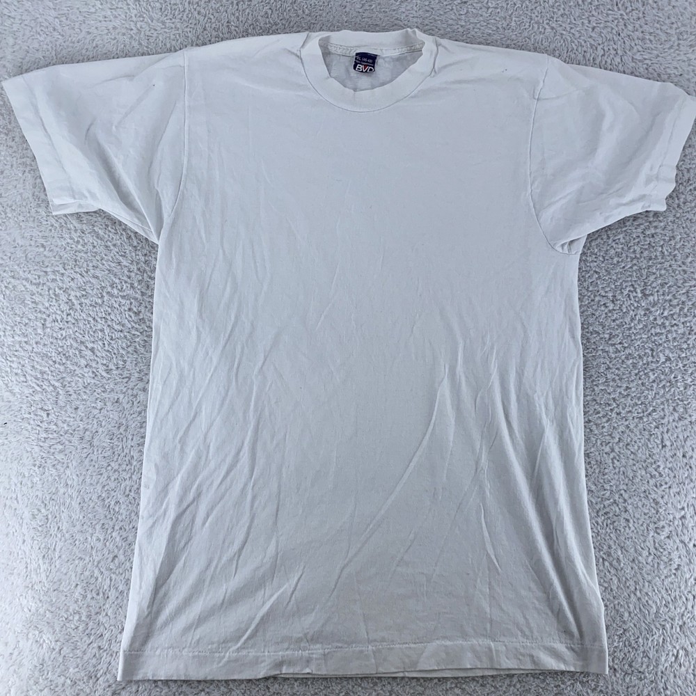 Vintage BVD Shirt Mens Medium White Crew Neck Undershirt Classic Plain Blank Tee