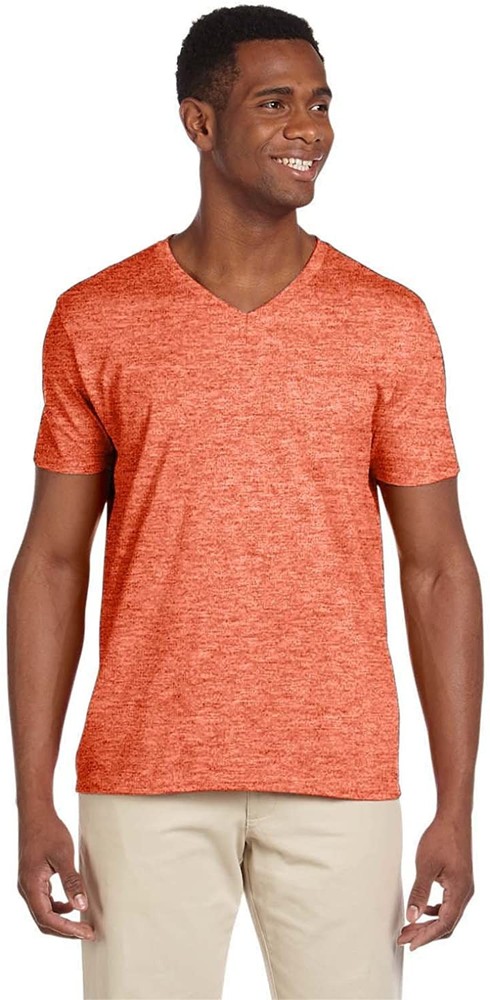 Gildan G64V Men’s 4.5 Oz Softstyle V-Neck T-Shirt Heather Orange S