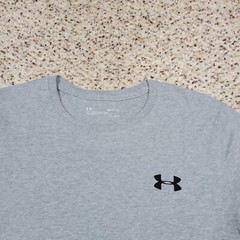 Under Armour Shirt Mens Small Gray Black Logo Heatgear Athletic Outdoors A7*