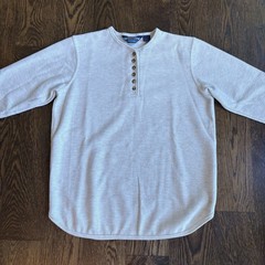 Vtg 90s Shaver Lake Knit Henley Mens S Cream Ribbed Thermal Pullover Sweater
