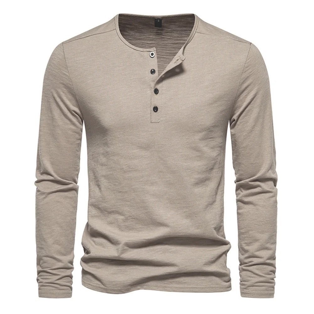 Men’s Shirt Cotton Henley Neck T-Shirts Long Sleeve Casual Button Plain 25% OFF