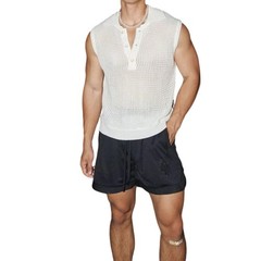 Mens Summer Top Gym Workout Men Knitted Tank Knitted Fabric Hollow Design