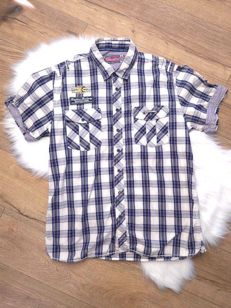 Henry Choice Blue Jeans Men’s XL Shirt Daytona Speedway Gasoline Racing Patches
