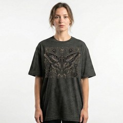 Dark Luna Moth Roses Zodiac Celestial T-Shirt Gothic Witchy Occult Night Sky Tee