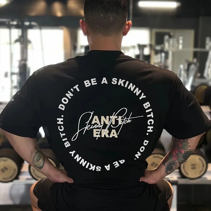 Men’s Workout Gym Loose Fit Round Neck Graphic Cotton T-shirt Summer Streetwear