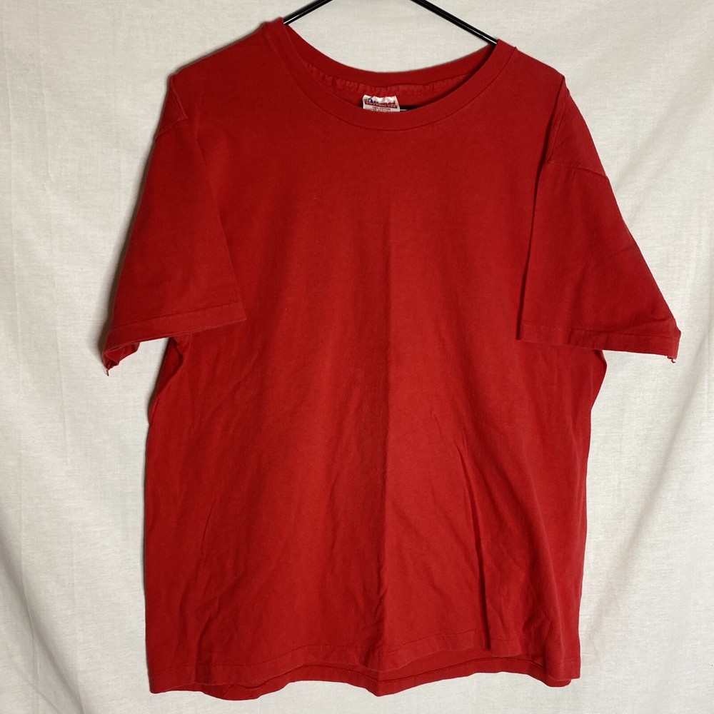 Vintage 80s Hanes Cotton Tee Blank Tshirt Irregular Red Sz XL Made in USA