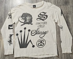 Vintage 90s Stussy Crown 8 Ball Graphic Long Sleeve T-Shirt White/Black Men’s M