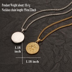 Men’s Compass Pendant Necklace Stainless Steel Compass Circle Vintage Coin Ne…