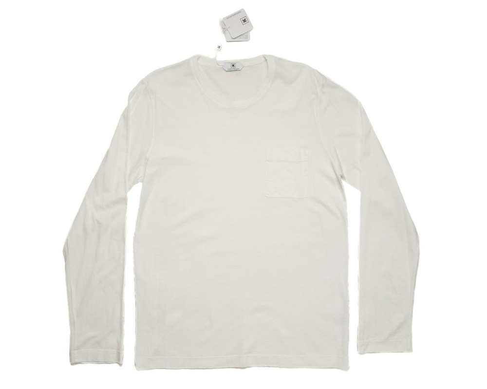Kired Kiton $325 NWT White Supima Crepe Cotton Long Sleeve T-Shirt M (50 IT)