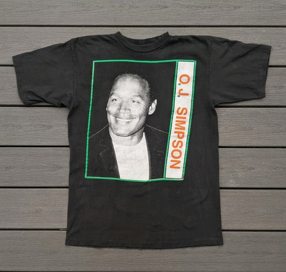 Vintage 90s OJ Simpson Double-sided Size L Single Stitch Rap Tee T-shirt Black