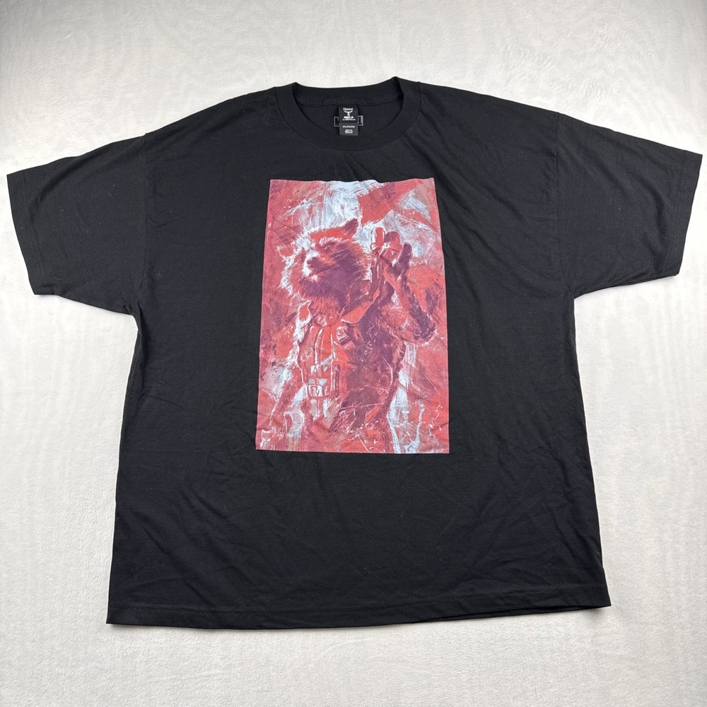 Marvel Rocket Raccoon Guardians of the Galaxy Men’s 2XL T-Shirt Black Cotton