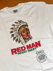 NOS Vintage 90s RED MAN Moist Snuff T-SHIRT Indian TOBACCO Tee SINGLE Stitch XL