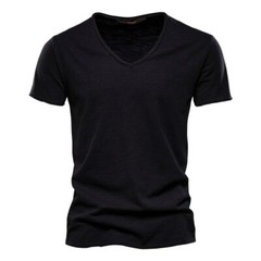 Cotton Men T-shirt V-neck Short Sleeve Fashion Slim Fit Soild T-shirts Tops Tees