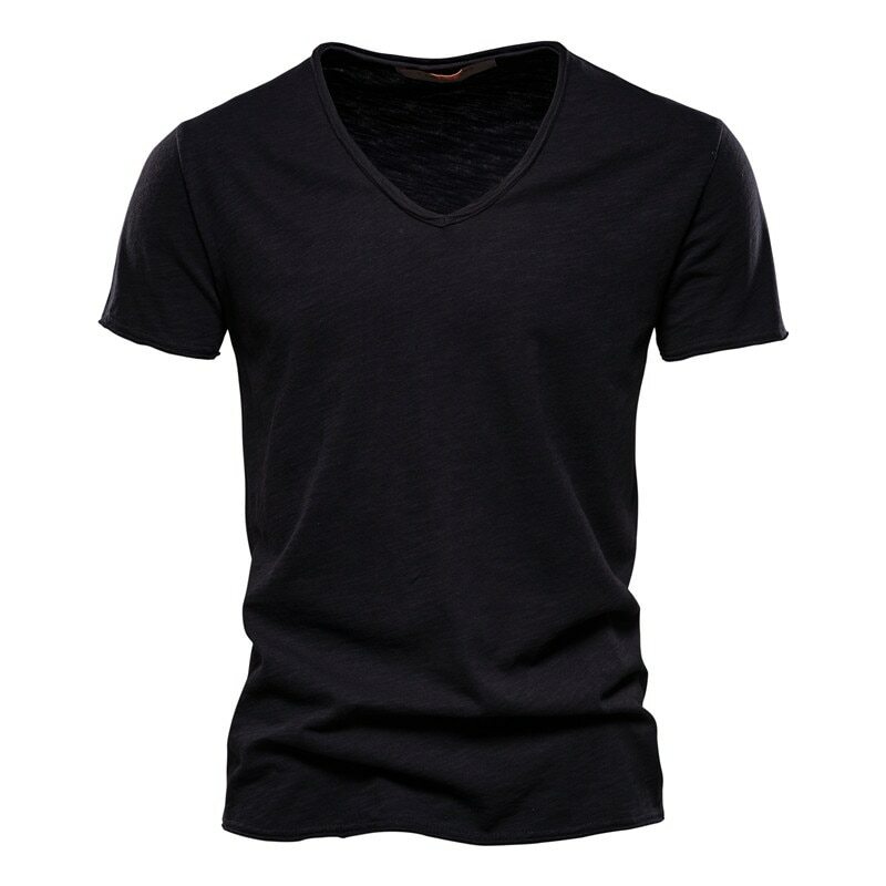 Cotton Men T-shirt V-neck Short Sleeve Fashion Slim Fit Soild T-shirts Tops Tees