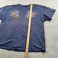 Grey Wolf Shirt Mens XL Blue Tribal Wolf Heads Graphic Tee Relaxed Cotton