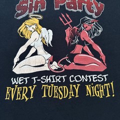 Vintage Rudy’s Sin Party Shirt Mens M Angel Devil Pinup Biker Largo FL