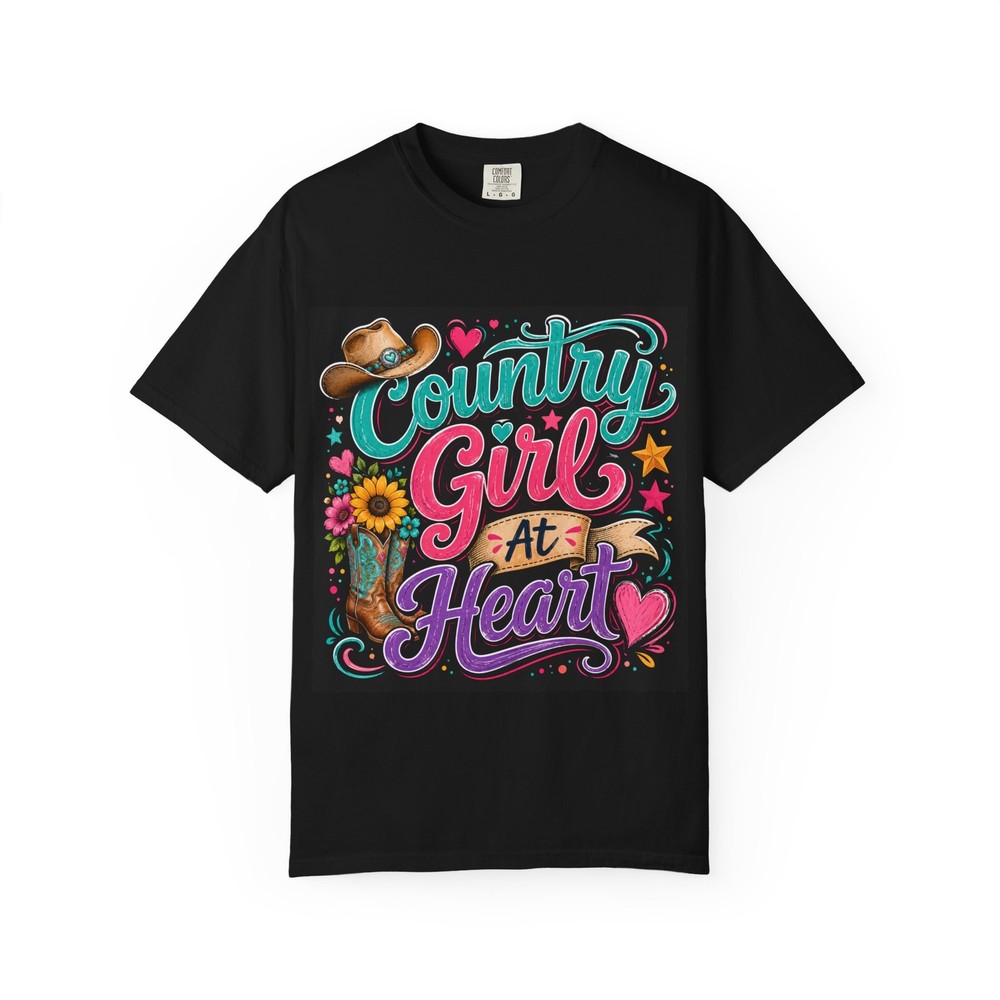 Country Girl At Heart T-Shirt | Cowgirl Hat, Sunflower, Boots