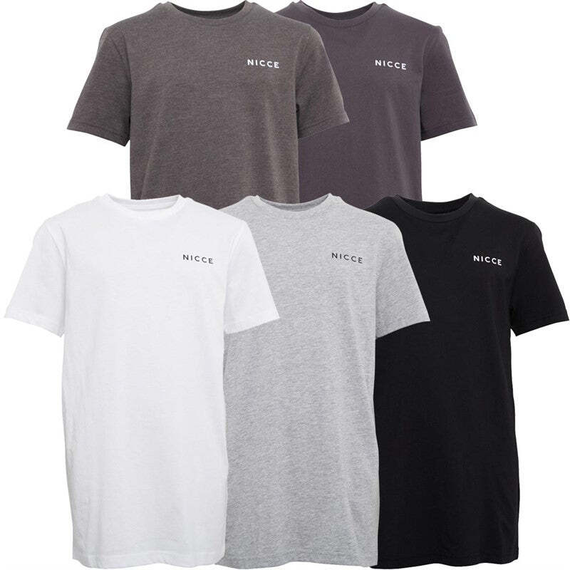Nicce Men’s 5 Pack 100% Cotton T-Shirts – White/Dark Grey/Grey Marl/Black/Charco