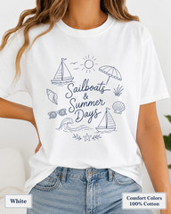 Sailboats & Summer Days Comfort Colors Tee, Nautical Coastal Shirt