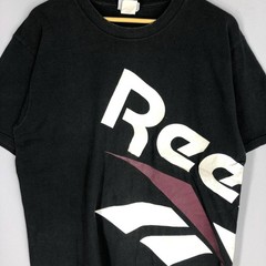 Vintage 90s Reebok Graphic Tee, Black Cotton Sports T-Shirt (Size L)