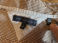 Tommy Hilfiger Mens Large Brown/White Check/Plaid Regular Fit Long Sleeve Shirt